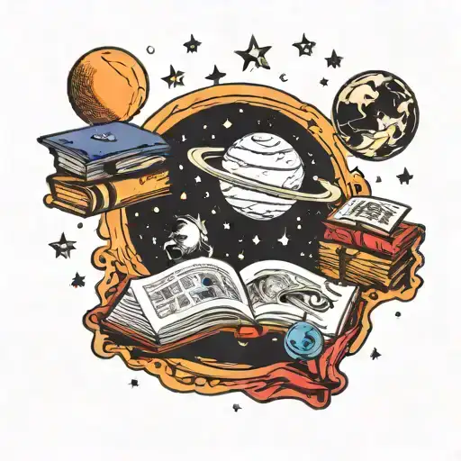 A Cosmic Library Floating In Space With Planets As Books And Shooting Stars As Bookmarks
