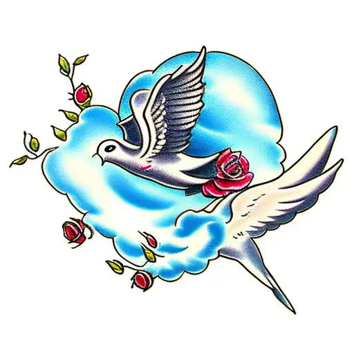 Dove With Roses And Clouds