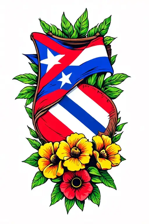 Puerto Rico Vejigante With Flag And Flowers Of Puerto Rico