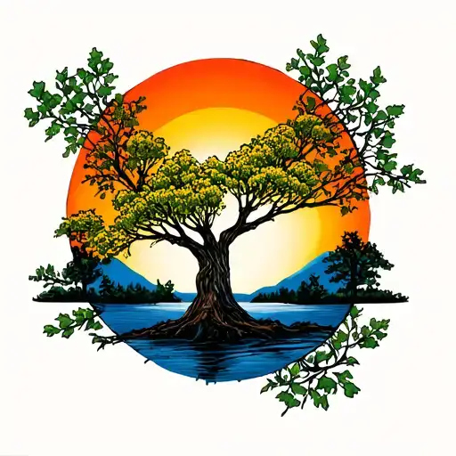 Willow Tree With Sunset