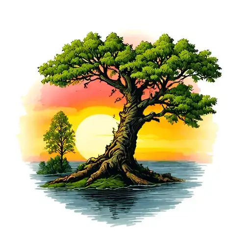 Willow Tree With Sunset