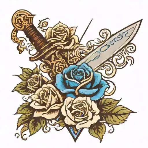 Sword And Blue Roses