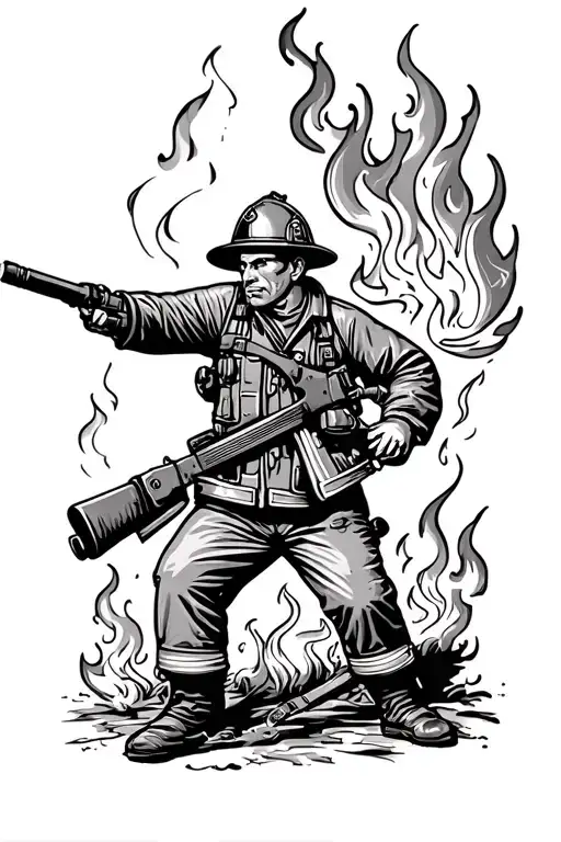 Firefighter Battling Flames