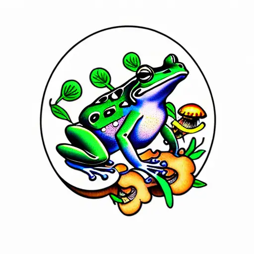 Traditional Site Frog With Flowers Or Mushrooms