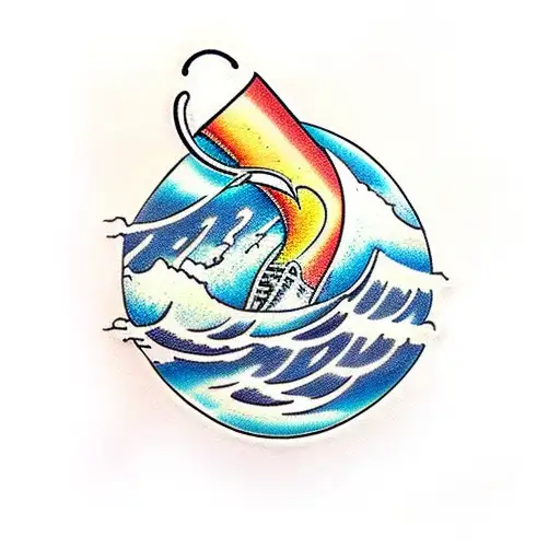 Lighthing Bolt Outline With Ocean Waves Inside