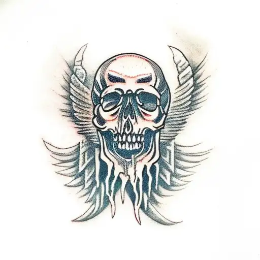 Screaming Skull With Fire Wings