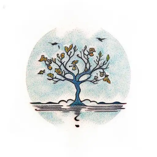 Tree Of Life Going Into A Pond