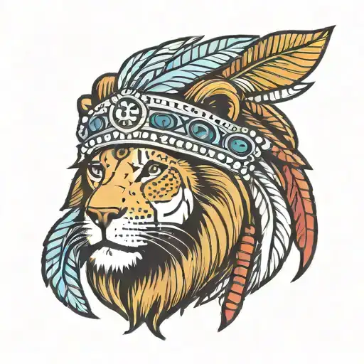 Lion With A Headdress With Beaded Headband