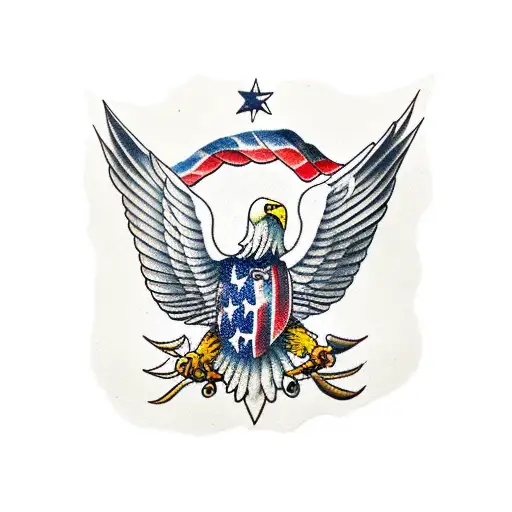 Traditional American Eagle Holding Eureka Flag In Claws