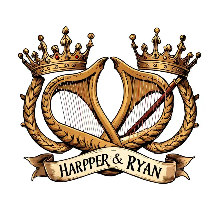 Harp With Crown Surrounded By The Names Harper And Ryan