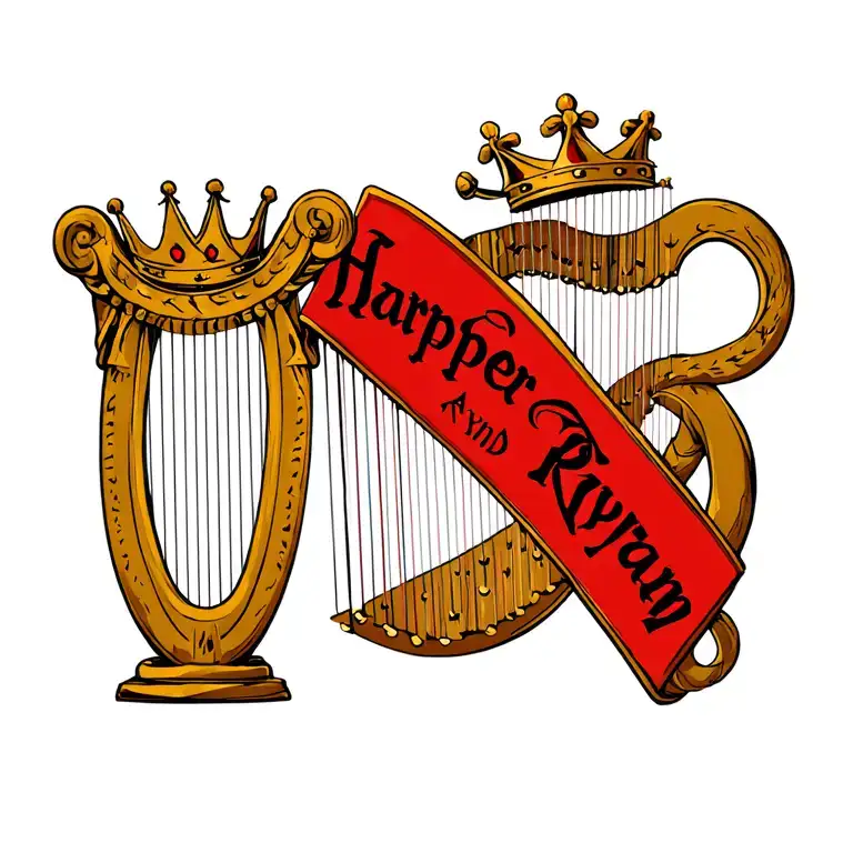 Harp With Crown Surrounded By The Names Harper And Ryan