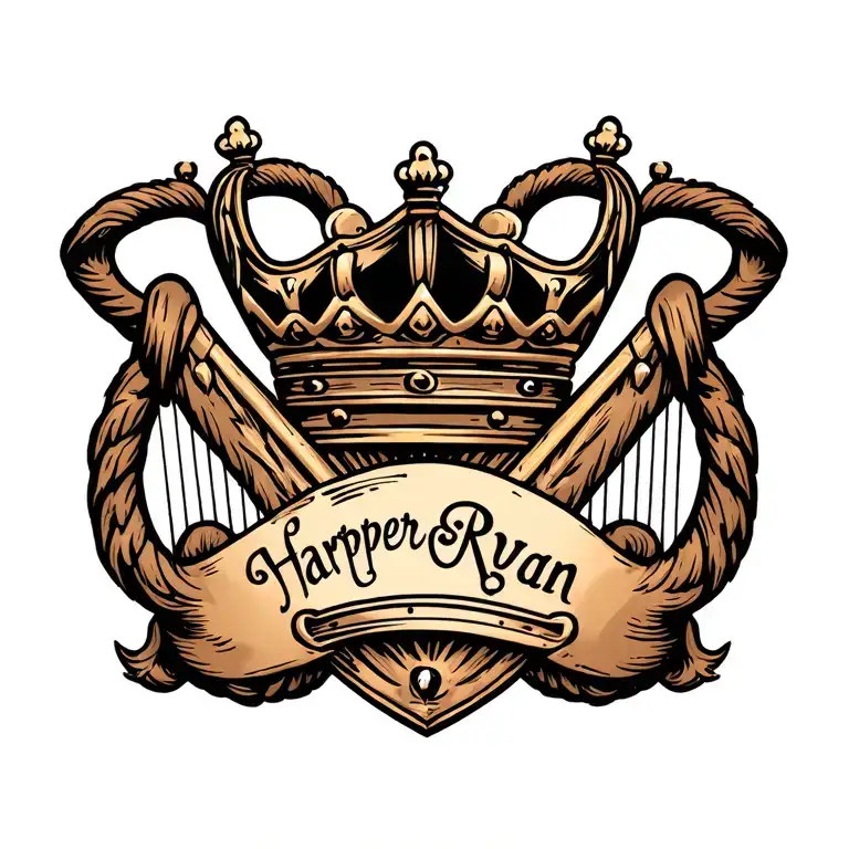 Harp With Crown With The Names Harper And Ryan