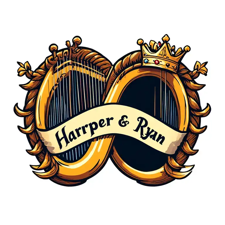 Harp With Crown With The Names Harper And Ryan