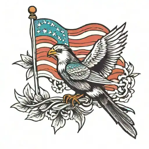 Western American Bird With American Flag Intertwined