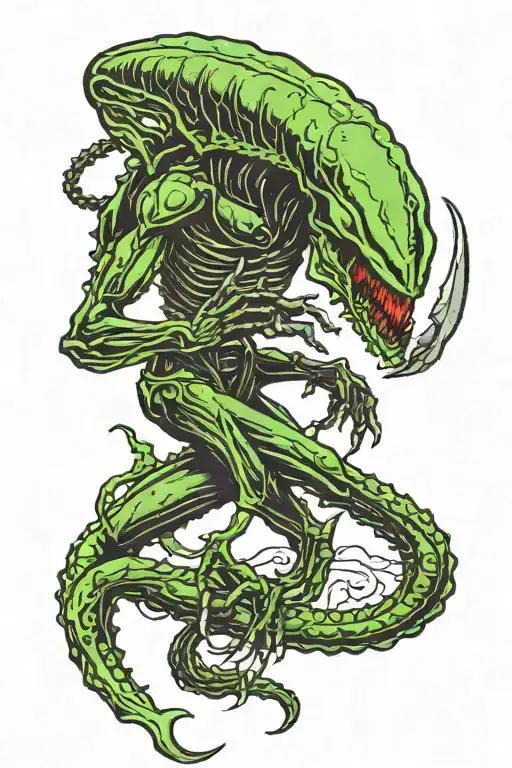 Black Xenomorph Climbs Down With Green Detail