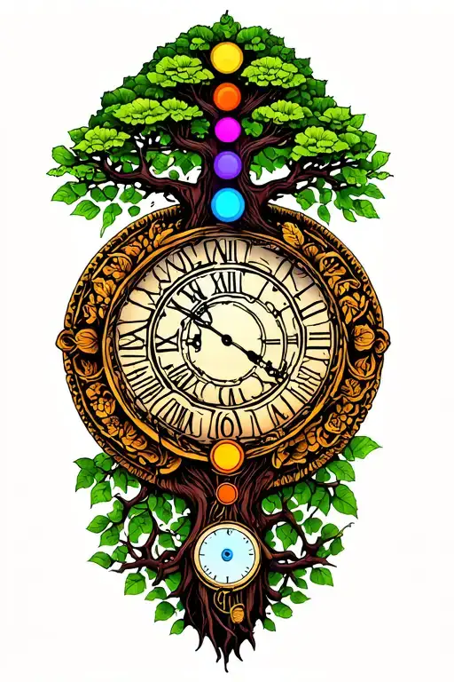 Tree Of Life With Chakras And Time Piece