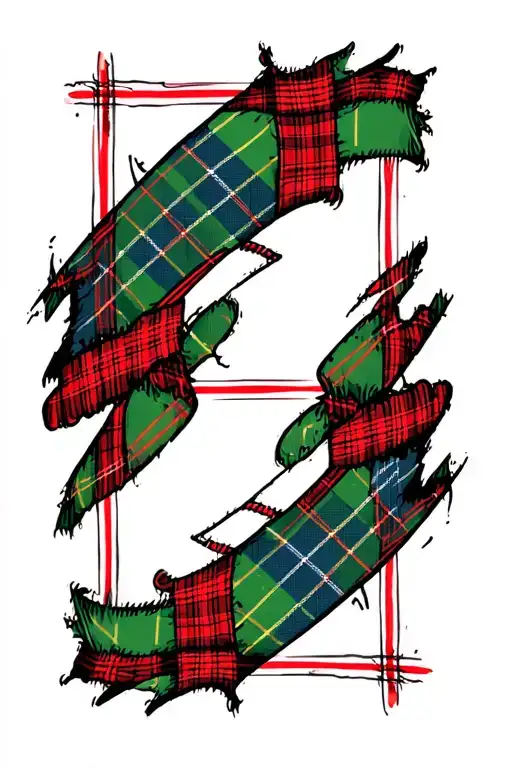Tartan Cloth Baby Blue Green And Thin Red Lines Tattered