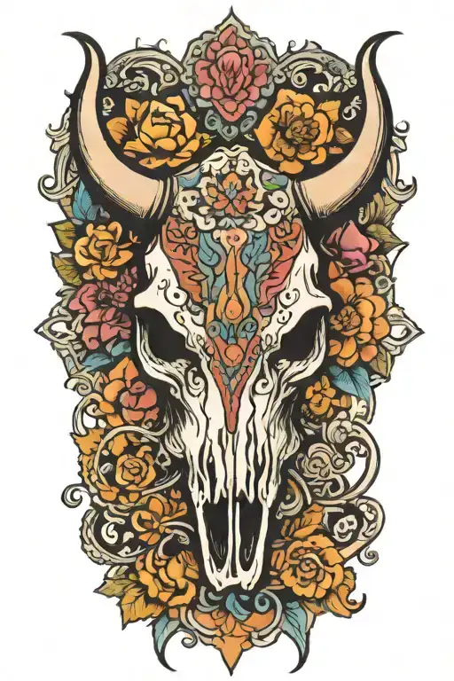 Bull Skull With Paisley Design