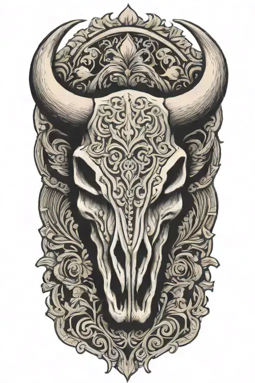 Bull Skull With Tooled Leather Design
