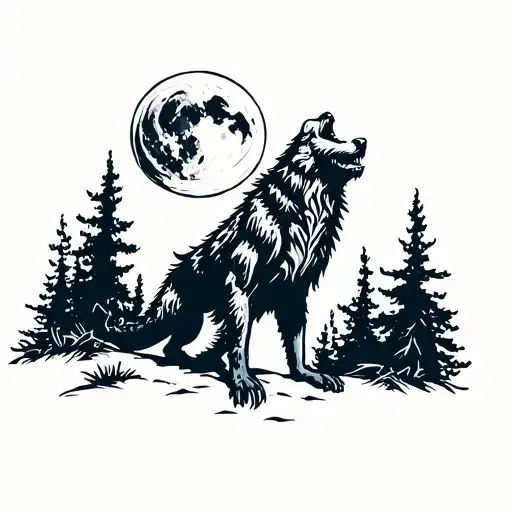 Werewolf In Forest Howling At Moon