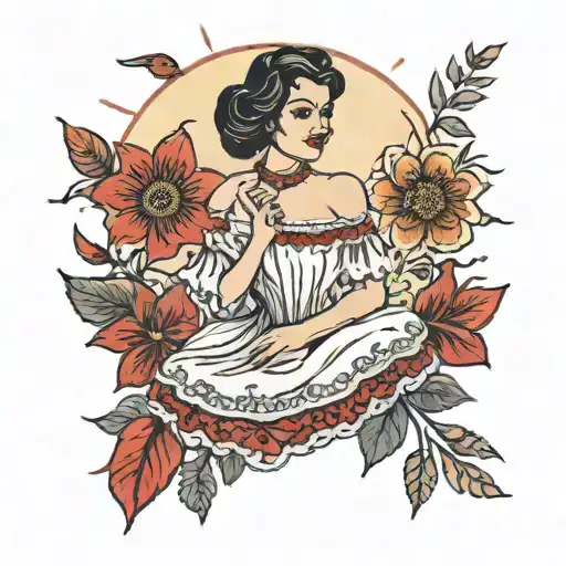 Girl In White Sun Dress In Red Flowers