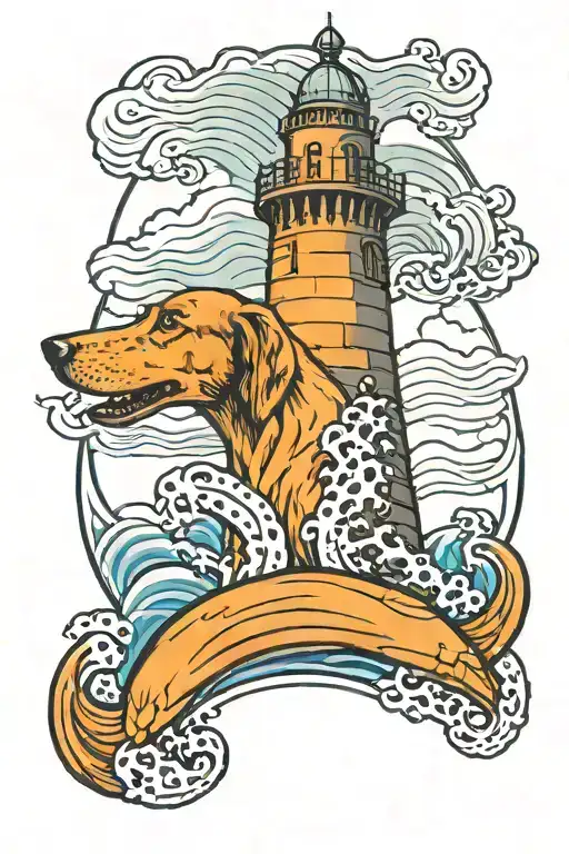 Wave With A Hounds Head And An Irish Round Tower