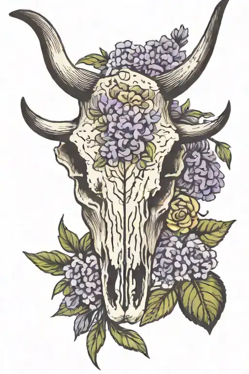 Longhorn Bull Skull With Lavender