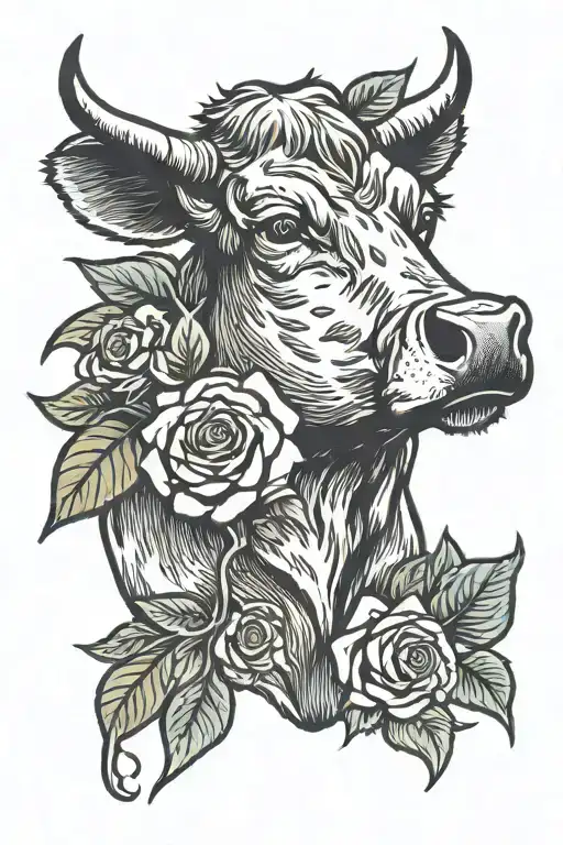 Roses Coming Out Of A Cow Head