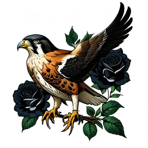 Falcon And Black Roses