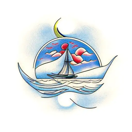 Sailboat With Waves And Sun