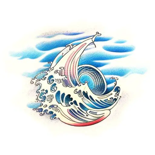 Ocean Waves With Japanese Symbols