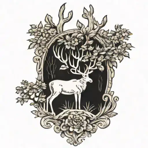 Tree Of Life With White Deer Standing