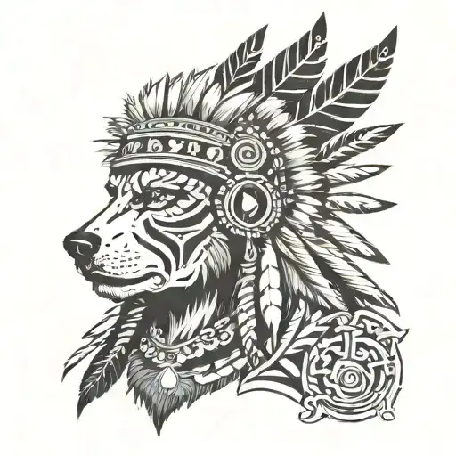 Shaman With Headdress And Wolf