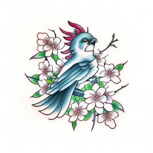 Cherry Blossom With Pheonix Bird