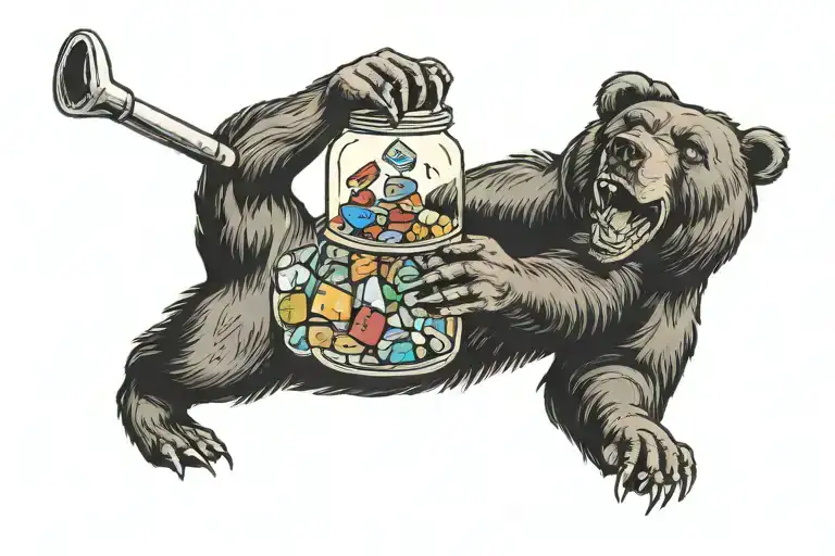 Bear Throwing Gems Coming Out A Jar