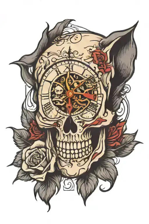 Skull Clock Wolf