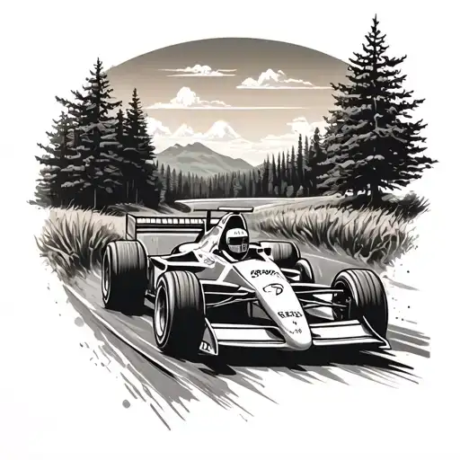 A Formula 1 Car Racing Through A Nature Landscape