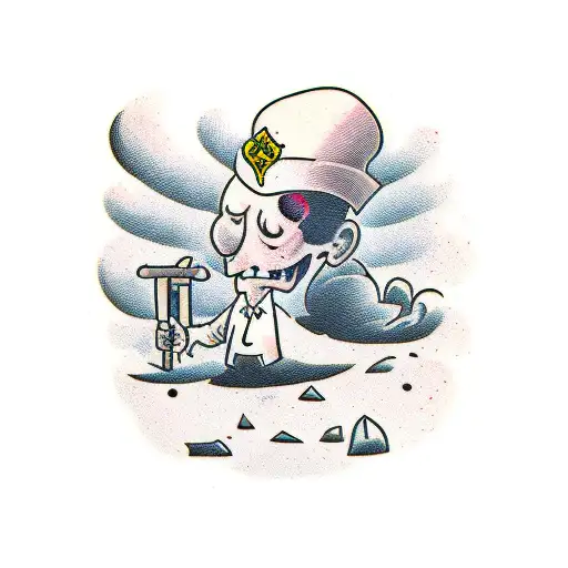 Man Holding Hammer Facing Away From A Broken Gravestone