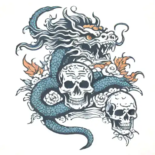 Japanese Dragon And A Skull