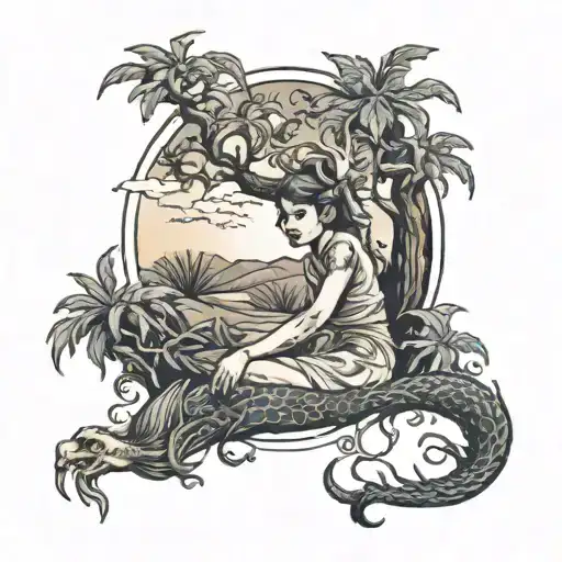 Dragon Tree Surrounding A Woman