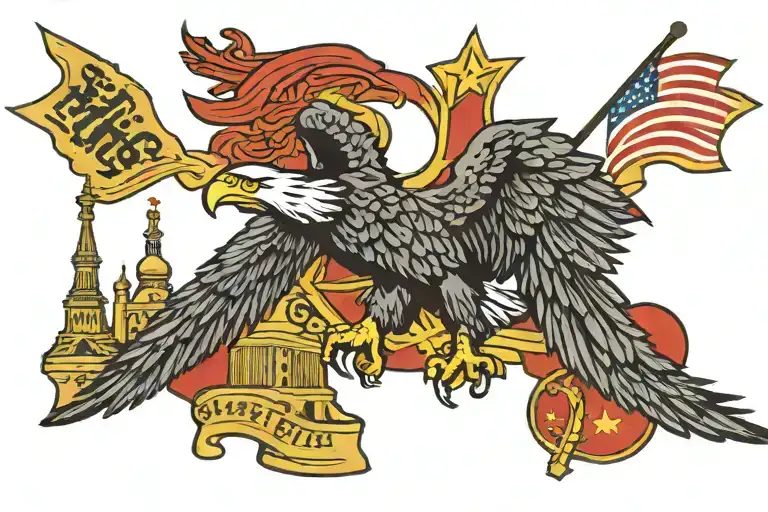 Eagle And Ussr Flag Buildings