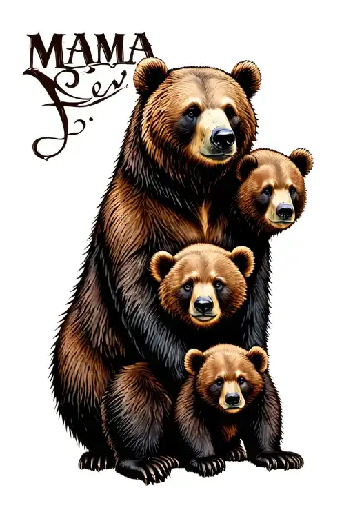 Mama Bear And Two Cubs