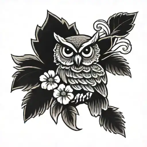 Owl And Flowers Intertwined