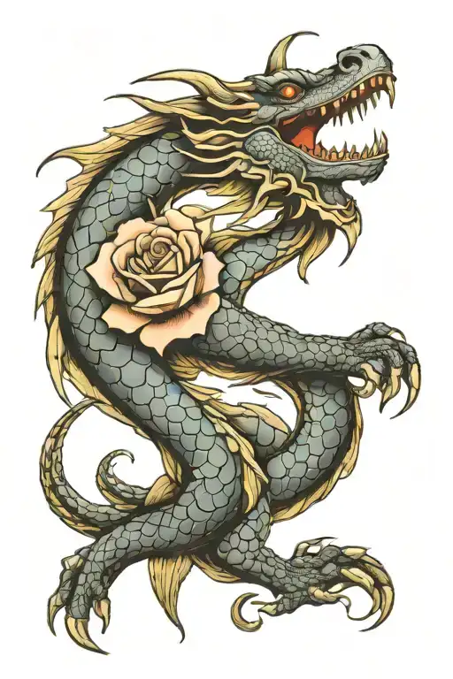 Dragon With Roses Intertwined