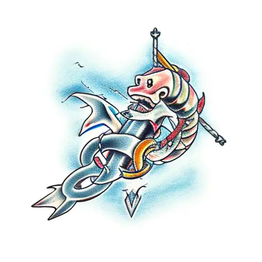 Gyarados With Tail Wrapped Around An Anchor