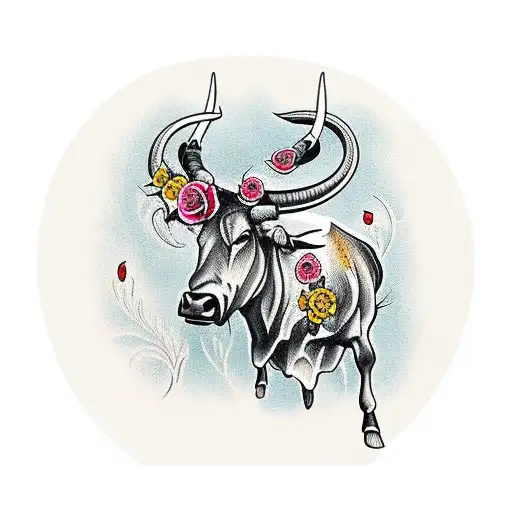 Western Style Longhorns With Flowers