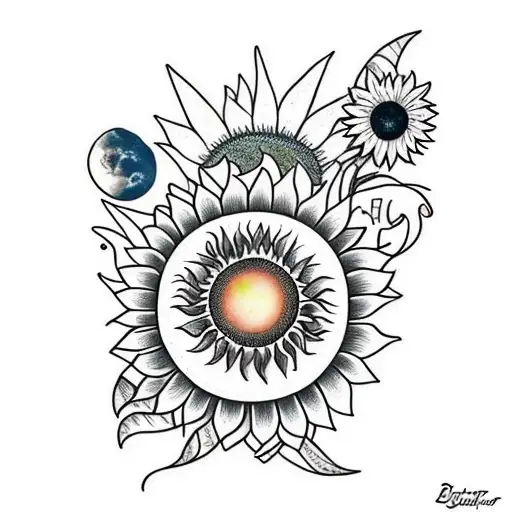 Sunflower With The Moon And Back And Infinity And Beyond With The Name Ajay Inside Of It