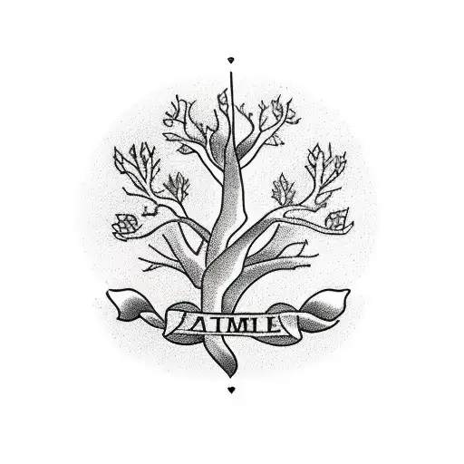 A Minimalist Tattoo Of A Family Tree With Each Branch Representing A Family Member