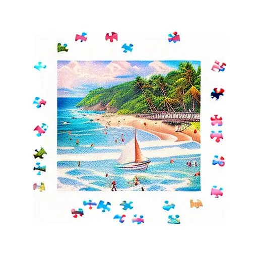 A Jigsaw Puzzle Peice With An Beach Scene On It