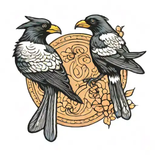 Two Magpies Flying In A Circle